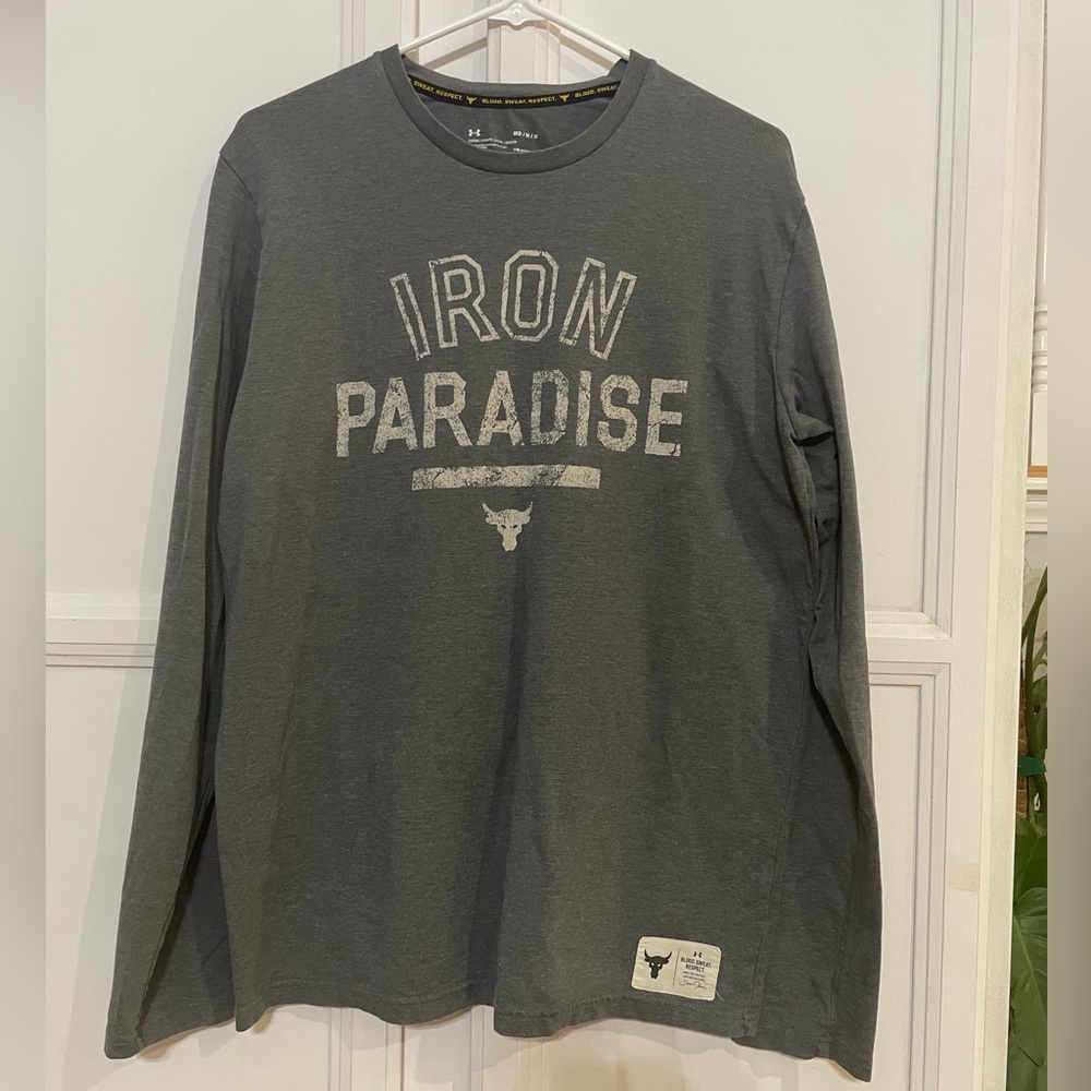 Under Armour Men's Project Rock Iron‎ Paradise T-Shirt Long Sleeve Gray Size M
